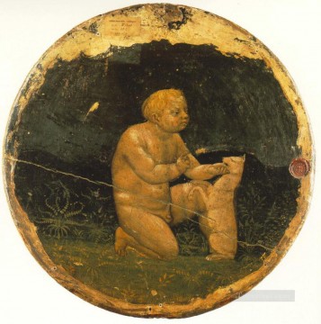  Quattrocento Oil Painting - Putto and a Small Dog back side of the Berlin Tondo Christian Quattrocento Renaissance Masaccio
